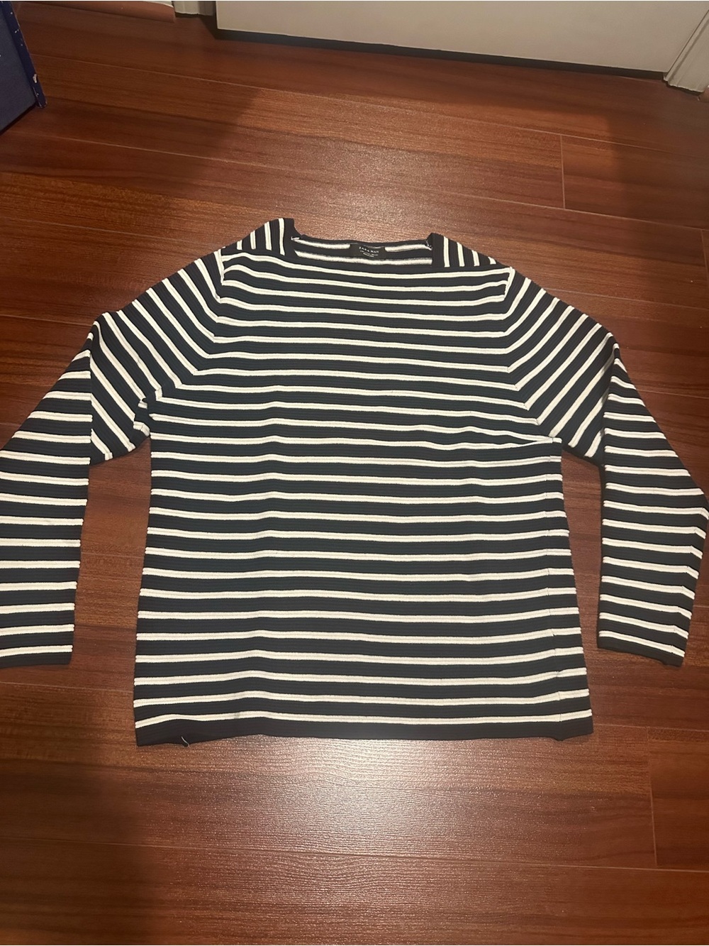 Zara Black and White Striped Crewneck Sweater - Men's